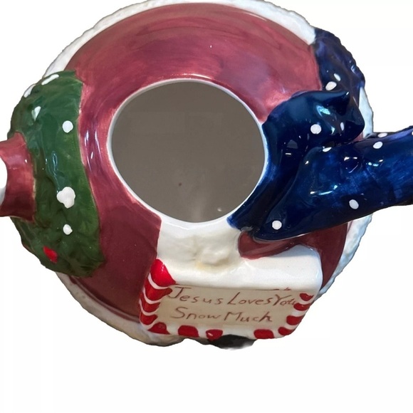 Vintage Dicksons Christmas Snowman Ceramic Teapot “Jesus Loves You Snow Much” - Picture 5 of 7